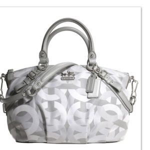 SOLD !!!GREY/SILVER COACH MADISON SHANTUNG CHAINLINK SOPHIA SATCHEL BAG